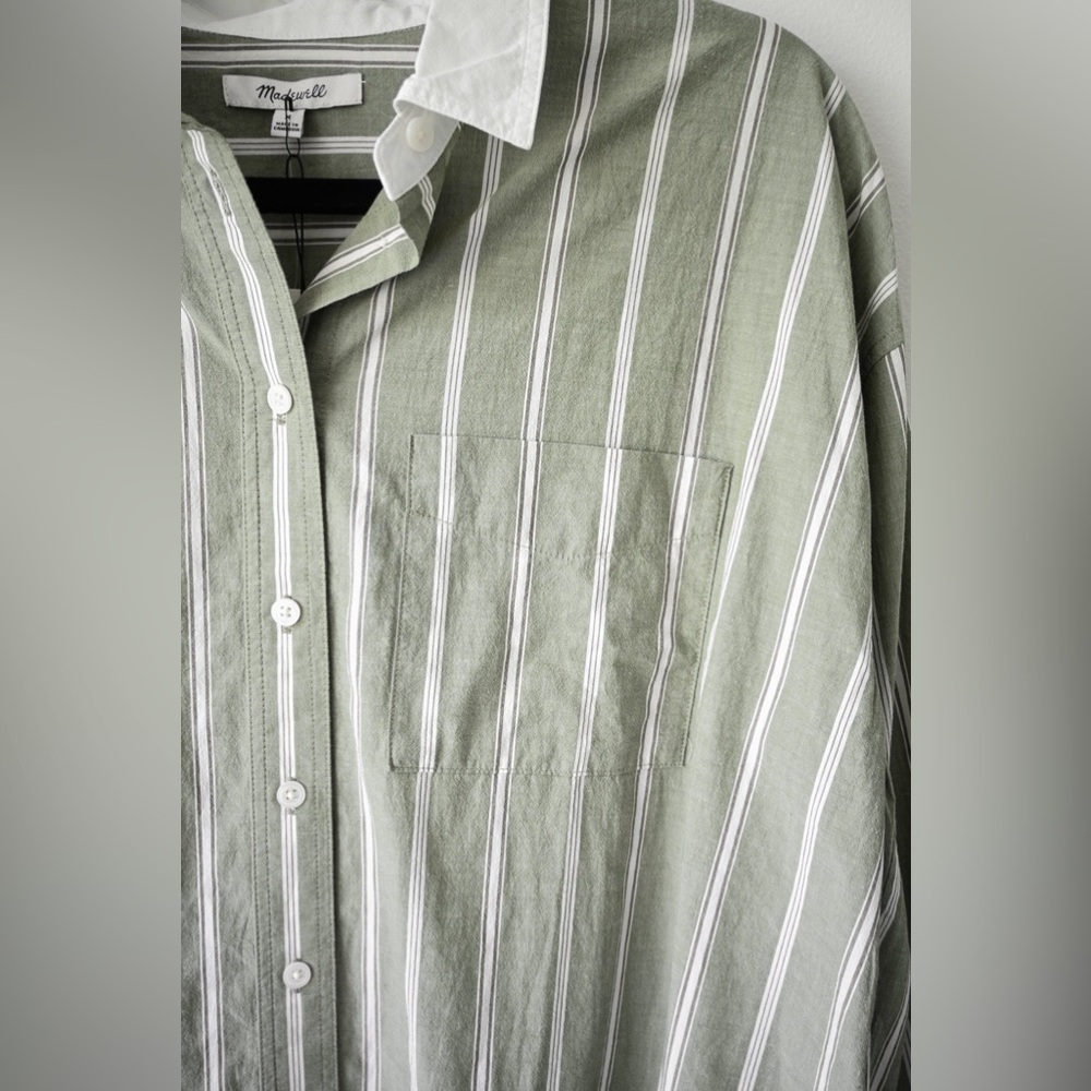 Madewell Olive Green Striped Button Down Shirt - Picture 7 of 13